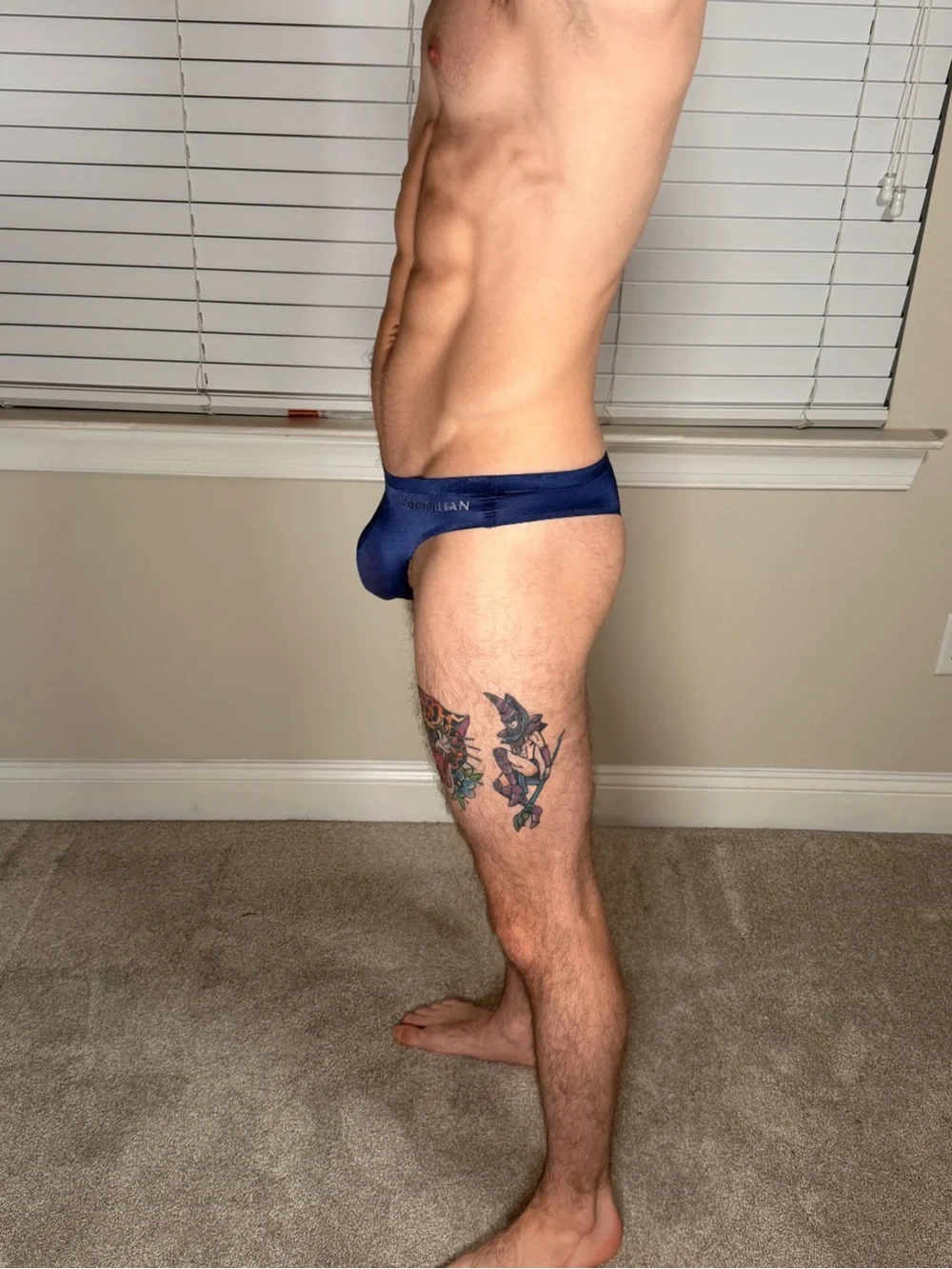 Men's Navy Blue  Seamless Stretch Thong medium